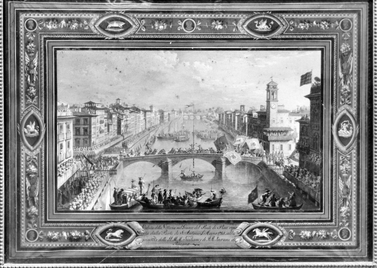 Veduta della Vittoria nel Giuoco del Ponte a Pisa riportato dalla parte di S. Antonio L'Anno 1785 alla presenza delle LL. MM - Palazzo Pitti, Firenze